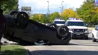 Police at the Scene of a Rollover Car Crash