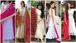 White & Off White Punjabi suits With colours fully Dupatta