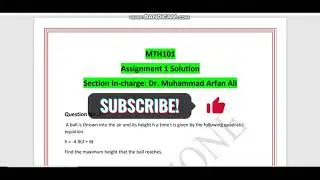 MTH101 Assignment#1 Solution 2023 | Section In-charge: Dr. Arfan Ali | Fall 2023