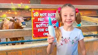 Nastya e papai passaram um dia em um parque de diversões incomum e alimentaram animais