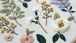 Lilac and cherry blossom. Embroidered Botanical elements for beginners