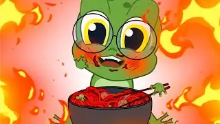 Funny mukbang animation 😅 A cute little frog Kvaka eating spicy noodles 