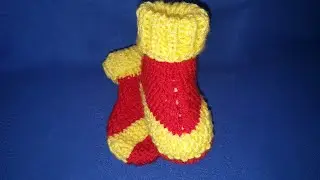 Яркие пинетки двумя спицами  (3-6месяцев)