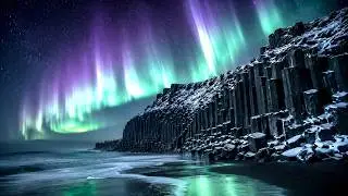 Northern Lights Over Basalt Sea Cliffs ❄️ Calm Ambient for Deep Focus & Work