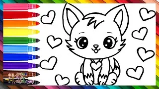 Draw And Color A Cute Cat 🐱🐈❤️🧡💛💚💙💜🌈 Drawings For Kids