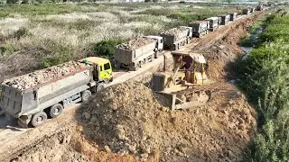 WTF!! Amazingly, Project 100Trucks Huge Land Filling Up By Bulldozer KOMATSU D58E, 24Ton Trucks