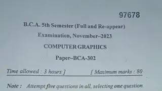 #bca BCA 5th semester Computer Graphics 3rd year question paper 2023 #viral #mdu