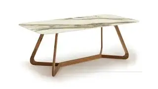 Table with Wooden Base and Ceramic Top Calacatta Hermitage - Infinity