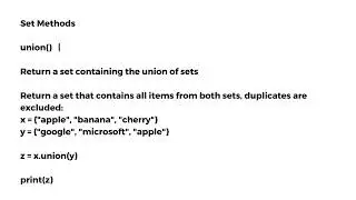 symmetric_difference_update ^= , union()  | , and update()  |=   set methods