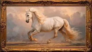 4K Royal Horse Painting TV Art | Luxury Antique Gold Frame Display for Home Decor