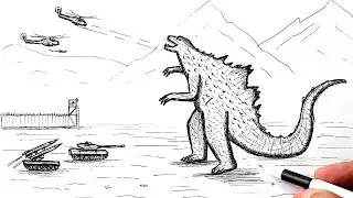 How to draw a Godzilla attacking military base