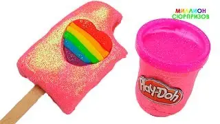 Пластилин Play Doh | Лепим блестящее Мороженое на палочке с Сердечком Радуга из Плей До | Учим Цвета