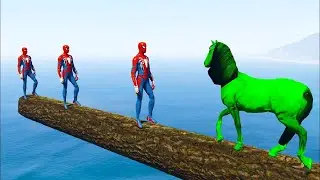 GTA V Water Ragdolls GREEN HORSE VS SPIDERMAN GTA 5 Superhero Battle, Euphoria Physics,JumpFails #2