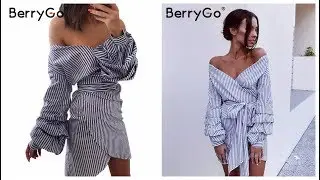 Одежда с Aliexpress - Прекрасное летнее платье в полоску с длинными рукавами