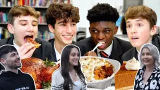 BRITISH FAMILY REACTS | British Highschoolers Try Thanksgiving Dinner For The First Time!