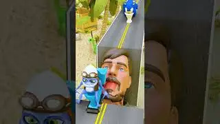 Jump Over Giant MrBeast into Pit vs Mario & Sonic & Jax Digital Circus and Shrek Car
