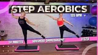 Advanced Choreography STEP AEROBICS CARDIO WORKOUT - 135 BPM and Faster 