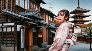 Beautiful young Japanese woman in kimono posing in Japan - Stock Footage