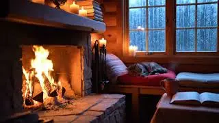 Cozy Cabin Ambience – Rain and Fireplace Sounds for Sleeping, Reading, Relaxation