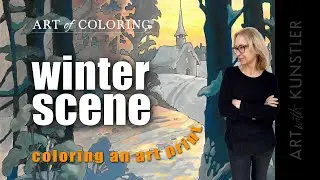 Winter Landscape painting. Coloring an art print with acrylics.