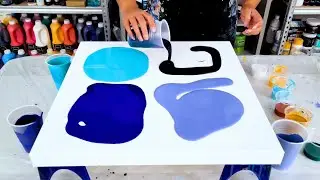 This Worked So WELL! - 4 Color Base - Paint and Water Blow Out in Blues! - Acrylic Pouring