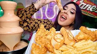 RAISING CANES SAUCE FOUNTAIN 😍 Fried Chicken Tenders,Crinkle Cut Fries,Toast Box Combo MUKBANG ASMR