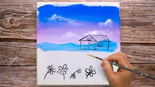Small house and flower field / Easy Art #77 / Painting Tutorial
