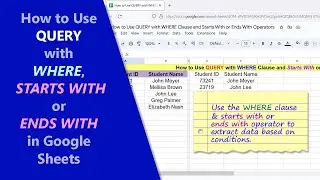 Google Sheets | QUERY | Function | WHERE Clause | Starts With | Ends With | Example | Tutorial