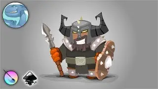 Cartoon warrior character. A quick sketch in Krita and vector drawing in Inkscape.
