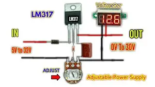 LM317 Voltage regulator circuit 0V to 30V with Voltmeter |