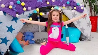 Eva and Mom make a fort and play Hide and Seek