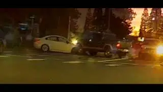Head on collision after running a red light.