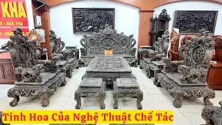 Bộ Ghế Rồng Đỉnh Gỗ Mun Hoa Lào Tinh Hoa Nghệ Thuật Chế Tác  ( đồ gỗ đồng kỵ mạnh kha )