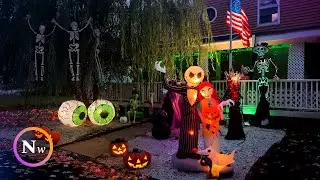Evening Walk Through Halloween-Decorated New England | ASMR Nature Sounds for Sleep and Study