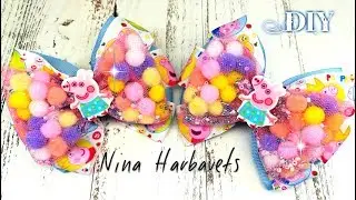 Бантики для девочек СВИНКА ПЕППА с помпонами)))