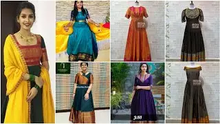 Convert your old sarees into long gown ideas || Frock models from sarees #reuseideas #oldsareereuse