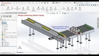 Part flipper transfer roller conveyor design assembly and motion study tutorial in solidworks