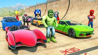 Superheroes Collection SuperCars Challenge Overcome Obstacles on the City Ramp | GTA 5 MODS