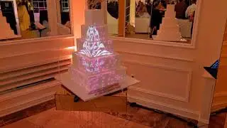 Floating projection mapped wedding cake