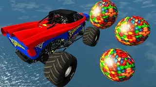 Cars vs Giant Candy Balls Monster Truck, School Bus – BeamNG.Drive