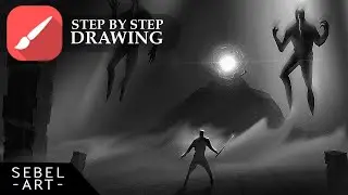 Guardians - Infinite Painter Black and White thumbnail sketch.