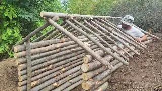 Building a Forest Shelter from Logs: Bushcraft Survival
