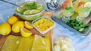 عصير الحامض منعش و اقتصادي و مزيل للعطش🍋بكمية كبيرة مع طريقة تخزينه/ ليموناضة منعشة