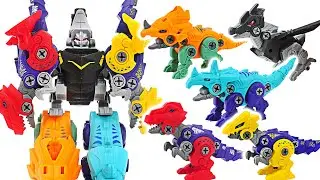 5 dinosaur transforming robot! Combine! Help Marvel Hulk, Iron Man, and Spider-Man! | DuDuPopTOY