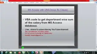 VBA code to get department wise sum of salary from Ms access database table (Group By Clause)