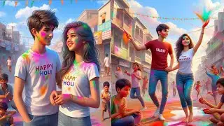 Holi Couple T-Shirt Name Ai Photo Editing | Holi T-Shirt Name Photo Video Editing 