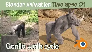 Blender Animation Timelapse  01- Gorilla walk cycle Keyframe Animation