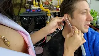 STRAIGHT RAZOR EAR SHAVE 🇹🇭 PATTAYA THAILAND💈BEAUTIFUL Transgender Female Barber Nin