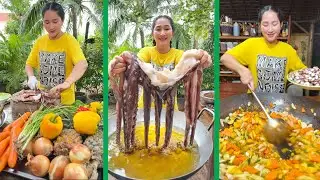 Cooking with Sros: Mommy Chef Sros fry Octopus's hand and Crab for Juicy stir fry recipe and Eat
