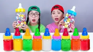 ลูกอมขวดเยลลี่สายรุ้งขนมหวาน กินเสียง DONA Mukbang